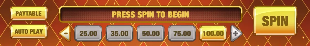 Fire Joker bet selector panel — coin value from £0.05 to £100